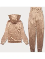 Dámska béžová velúrová súprava s kapucňou na zips (8C1176-159) Dámska béžová velúrová súprava s kapucňou na zips (8C1176-159)
