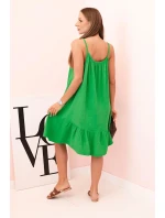 Dámske mušelínové šaty s ramienkami a volánom zelené