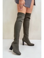 Kozaki Ze Skarpetkową Cholewką Za Kolano Na Słupku Ciemnozielone Esanira