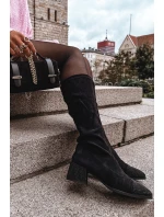 Kozaki Damskie Ze Zdobieniem Na Klocku Eko Zamszowe Czarne Ivanna