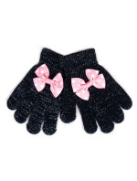 Dievčenské päťprsté rukavice Yoclub s mašľou RED-0070G-AA50-009 Black
