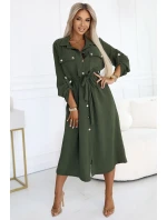 531-5 Midi košeľa so zlatými gombíkmi a kravatou - KHAKI