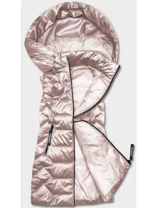 Perlovo ružová dámska vesta s kapucňou (B8107-51)