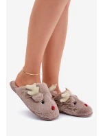 Kapcie Świąteczne Z Motywem Renifera Futrzane Ciemnobeżowe Asielle