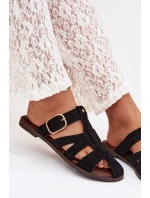 Dámské ploché nazouváky s pásky a zlatým přezkou Černé Elzora