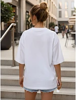 Dámske tričko oversize s nápisom, bavlnené, biele, FashionStreet NX9003RY Dámske tričko oversize s nápisom, bavlnené, biele, FashionStreet NX9003RY