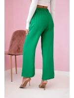 Viskózové nohavice so širokými nohavicami svetlozelenej farby