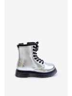 Ocieplane Botki Dziewczęce Lakierowane Na Zamek Srebrne Novita