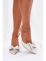 Zdobione Szpilki Z Odkrytą Piętą I Kokardką Białe Nilandriela