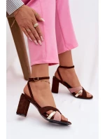 Dámské sandály na podpatku s pásky Eko semišové čokoládové Karilora