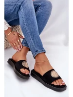 Klapki Damskie Ze Złotą Ozdobą Czarne Kaliora