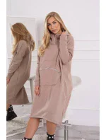 Zateplené šaty s kapucňou tmavo béžové