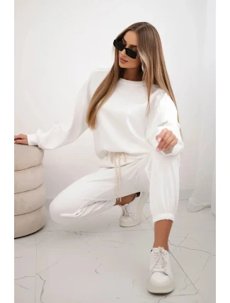 Súprava tepláky + nohavice maslová látka biela