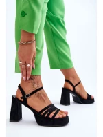 Damskie Zamszowe Sandały Na Obcasie I Platformie Czarne Verda