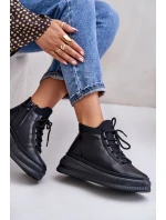 Lekkie Skórzane Buty Sportowe Na Platformie Artiker 55C1041 Czarne