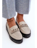 Dámske kožené mokasíny na platforme s reťazou S.Barski beige