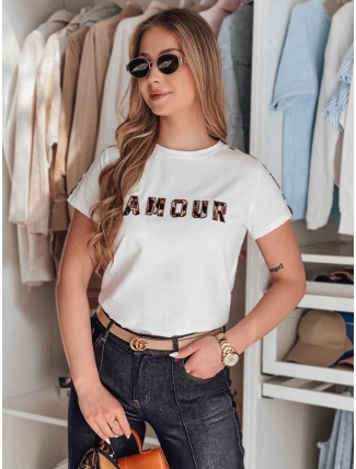 Dámske bavlnené tričko s výšivkou AMOROSA, biele, FashionStreet RY2856