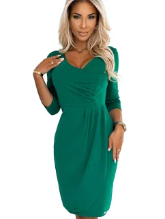 255-4 IRIS Šaty so záhybmi a výstrihom - ZELENÉ