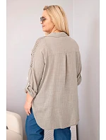 Dámske bavlnené plus size tričko s golierom a čipkovou vsadkou Fango