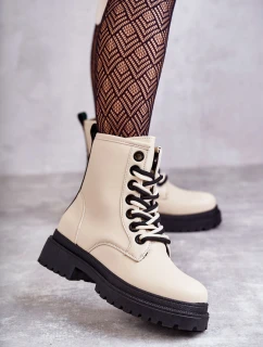 Damskie Skórzane Botki Workery Jasnobeżowe Denila