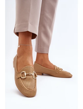Mokasyny Damskie Na Płaskim Obcasie Z Ozdobą Camel Iluvana