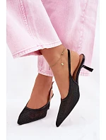 Síťové Sandály na Tenko Podpatku Černé Calora