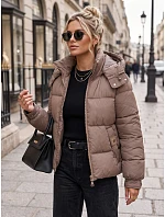 Dámska zimná prešívaná bunda s kapucňou, béžová, FashionStreet TY5748