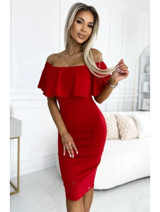 138-9 Marbella - Španielske šaty v tvare ceruzky - ČERVENÉ
