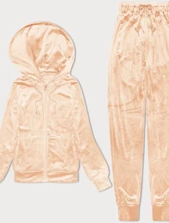 Dámska velúrová súprava v broskyňovej farbe s mikinou na zips (8C1176-150)