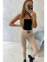 Pruhované legíny s vysokým pásom svetlo béžovej