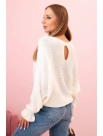 Dámsky mohérový sveter s nariasenými rukávmi a výstrihom na chrbte ecru