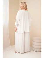Dámsky plus size viskózový set so širokými nohavicami a blúzkou béžovej farby