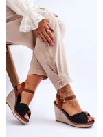 Damskie Sandały Na Koturnie Z Ozdobą Czarne Candice