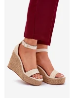 Sandały Damskie Na Koturnie Z Plecionką Beżowe Adelio