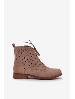 Sznurowane Botki Z Ażurowym Wzorem S.Barski HY51-136 Beżowe