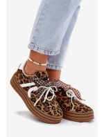Sneakersy Damskie W Panterkę Na Platformie Z Ozdobami Brązowe Vinness