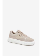 Skórzane Sneakersy Damskie Na Platformie Beżowe Velarria Skórzane Sneakersy Damskie Na Platformie Beżowe Velarria