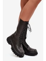 Skórzane Kozaki Ocieplane Na Platformie Artiker 57C2282 Czarne