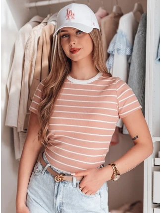 LINESS dámske pruhované základné tričko ružové FashionStreet RY2809 LINESS dámske pruhované základné tričko ružové FashionStreet RY2809
