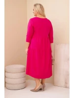 Dámske Plus veľkosť bavlnená sukňa s volánikmi a volánové rukávy Fuchsia