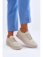 Skórzane Sportowe Buty Trampki Damskie Beżowe Lalnai