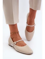 Skórzane Baleriny Damskie Na Płaskim Obcasie Laura Messi 2774 Beżowe