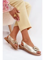 Skórzane Płaskie Sandały Z Ozdobą CheBello 4642 Złote