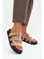 Dámské pantofle s pásky a zlatým přezkou béžové Ulirissa