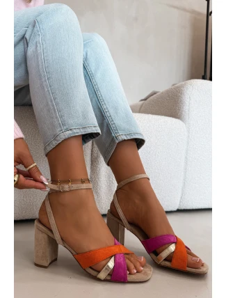 Dámské sandály na podpatku s pásky Eko semiš Béžové Karilora