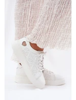 Skórzane Sneakersy Damskie Na Platformie Vinceza 88018 Białe