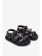 Dziewczęce Sandałki Ze Złotym Detalem Czarne Lunessa