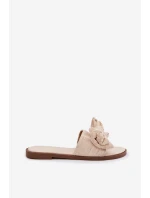 Dámské pantofle na ploché podešvi s mašlí Béžové Amivelle