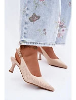 Textilní Sandály Na Podpatku Béžové Delessa