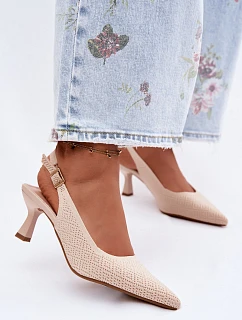 Textilní Sandály Na Podpatku Béžové Delessa